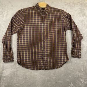 J Crew Shirt Mens XL Button Down Brown Yellow Red Plaid Brushed Twill Casual‎